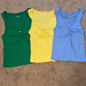 Lot of 3 NWT Old Navy Cinch Front Ruffled Tank Tops M